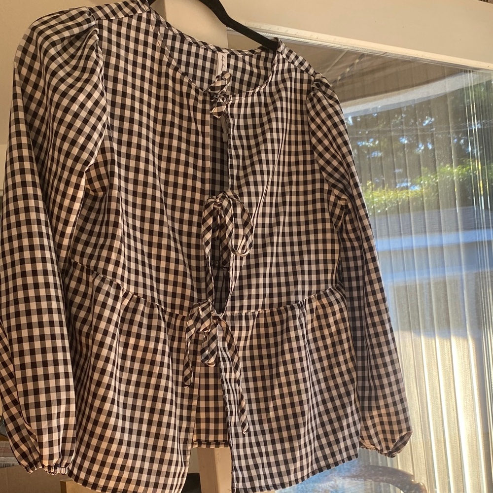 Amazon Black and White Checkered Blouse